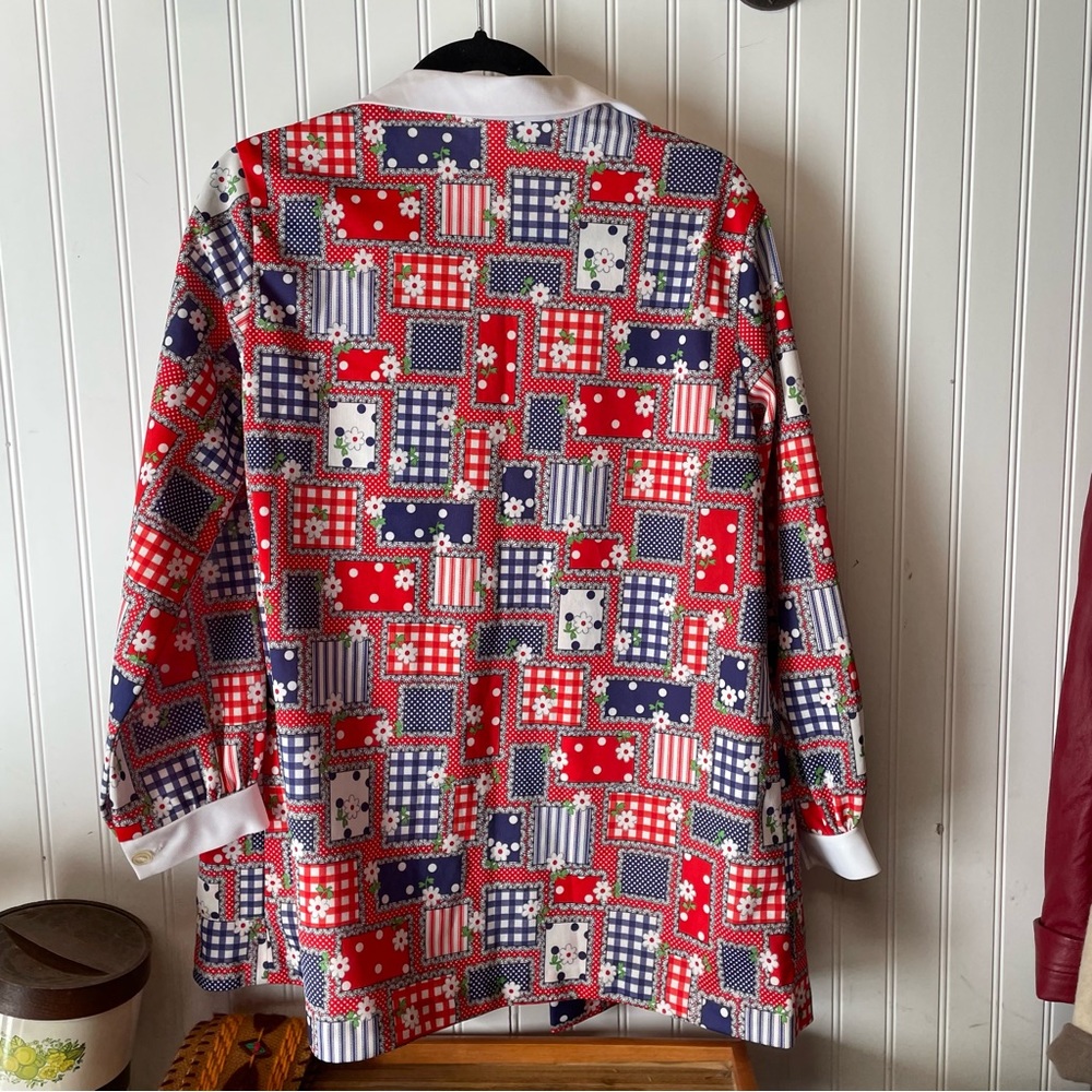 Vintage 70’s Patchwork Polyester Button Down Blou… - image 6
